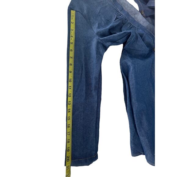 Blue Chambray Denim Long Sleeve Half Button Popover A-Line Mini Dress Women's - Picture 5 of 6